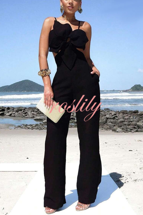 Three-dimensional Flower Accessories Hollow Pocket Jumpsuit