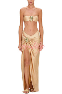 Matching The Beach Oyster Metal Decor High Slit Stretch Maxi Skirt