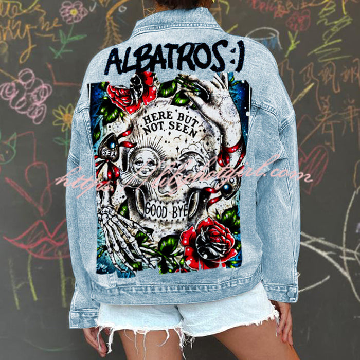 Halloween Print Long Sleeve Denim Jacket