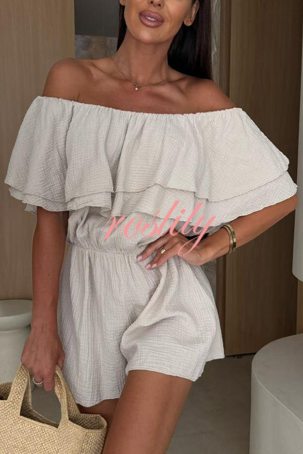 Solid Color Off-shoulder Ruffled Casual Waist Rompers