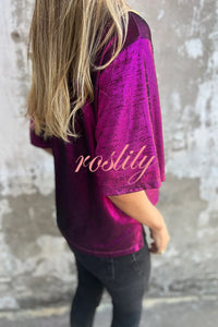 Metallic Solid Color Round Neck Short-sleeved Loose T-shirt