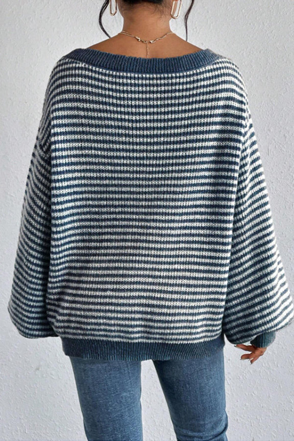 Fashion Striped Loose Long Sleeve Round Neck Knitted Sweater