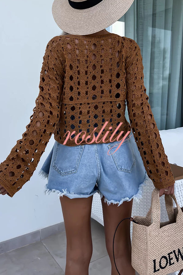 Boho Chic Hollow Out Pattern Long Sleeve Loose Top