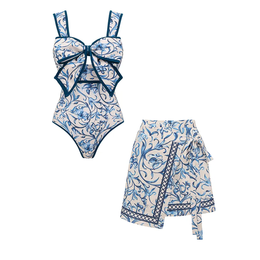 Bowknot Lily Printed Swimsuit Set