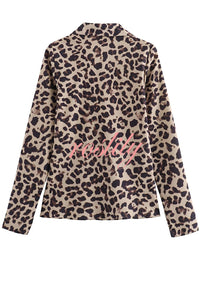 Edith Leopard Print Front Lace-up Long Sleeve Loose Blouse