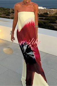 Floral Print Sexy Strapless Backless Belt Maxi Dress