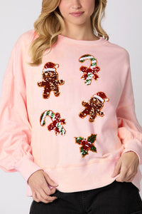 Christmas Gingerbread Man Sequin Casual Long Sleeve Sweatshirt