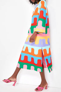 Bright Day Colorful Ripple Print Side Slit Midi Dress