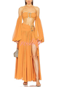 Vacation Chic Chiffon High Rise Flowy Asymmetrical Drape Maxi Skirt