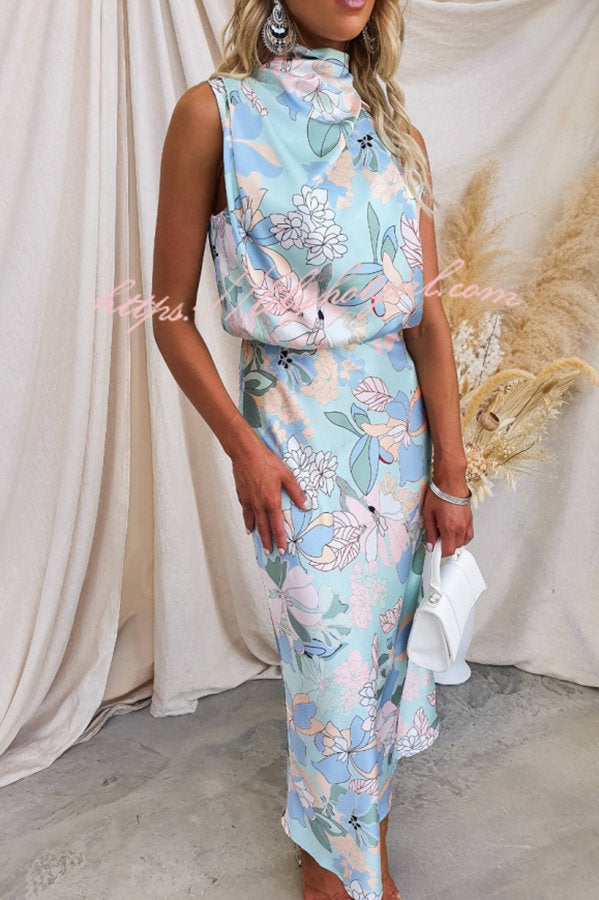 Love In The Garden Floral Halter Neck Elastic Waist Maxi Dress