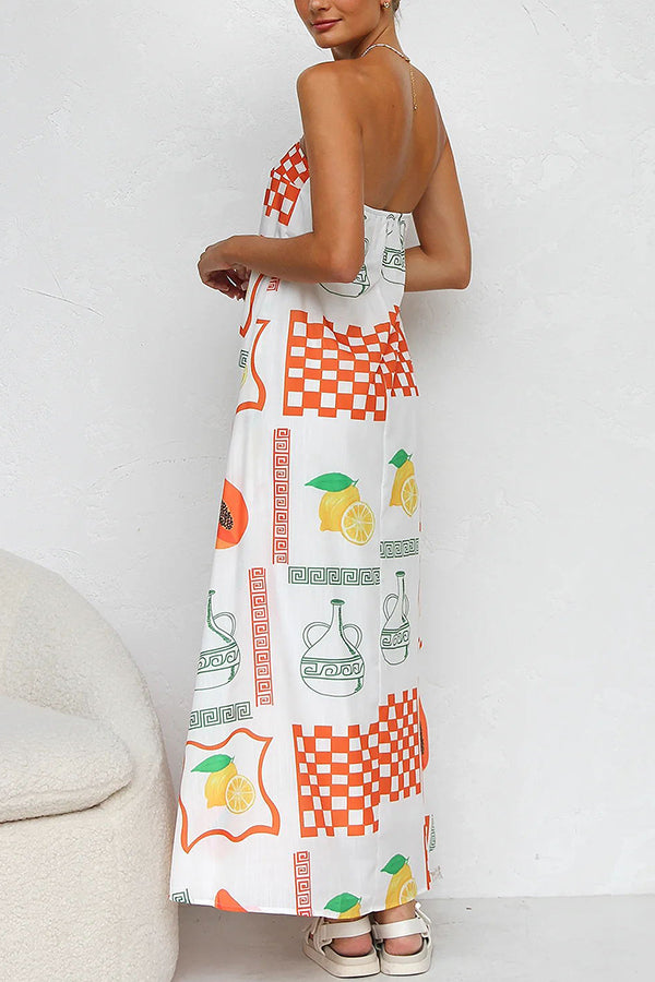 Sandy Silhouette Unique Print Strapless A-line Maxi Dress