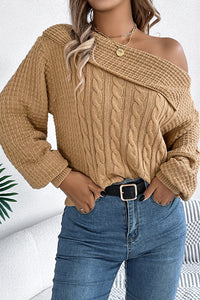 Solid Color Casual One Shoulder Long Sleeve Knitted Sweater