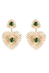 Exaggerated Emerald Rhinestone Line Metal Earrings