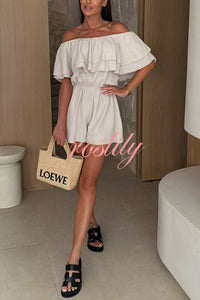 Solid Color Off-shoulder Ruffled Casual Waist Rompers
