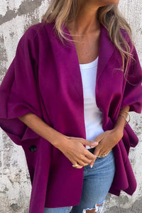 Solid Loose Pocket One Piece Hooded Cape Jacket