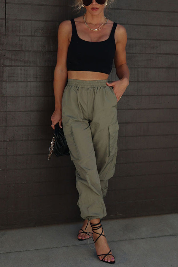 Let＊s Rewind Nylon Elastic Waist Pocketed Cargo Pants