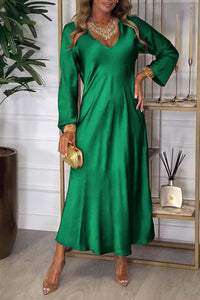 Solid Color V-neck Long-sleeved Loose Draped Maxi Dress