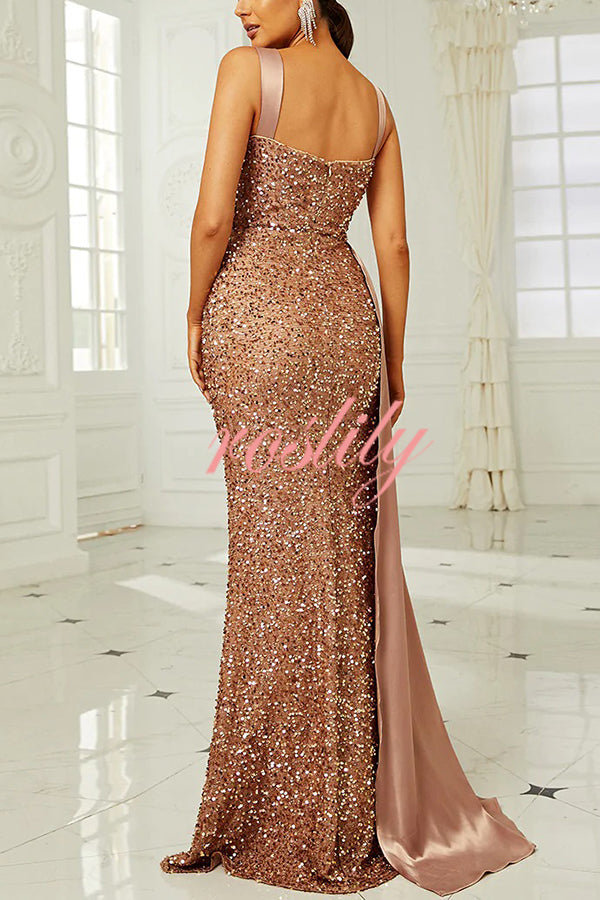 Banquet Sequined Backless Strappy Fishtail Maxi Dress