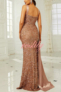 Banquet Sequined Backless Strappy Fishtail Maxi Dress