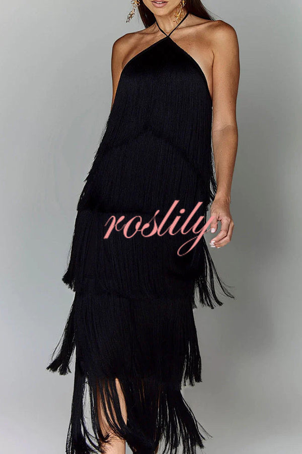 Sexy Halterneck Backless Elegant Fringe Maxi Dress