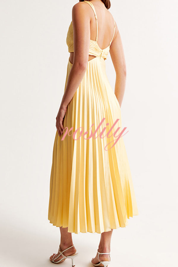 Summer Social Stain Pleated Cutout Waist Loose Midi Dress