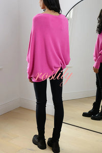 Solid Color Round Neck Long Sleeve Loose Knitted Sweater