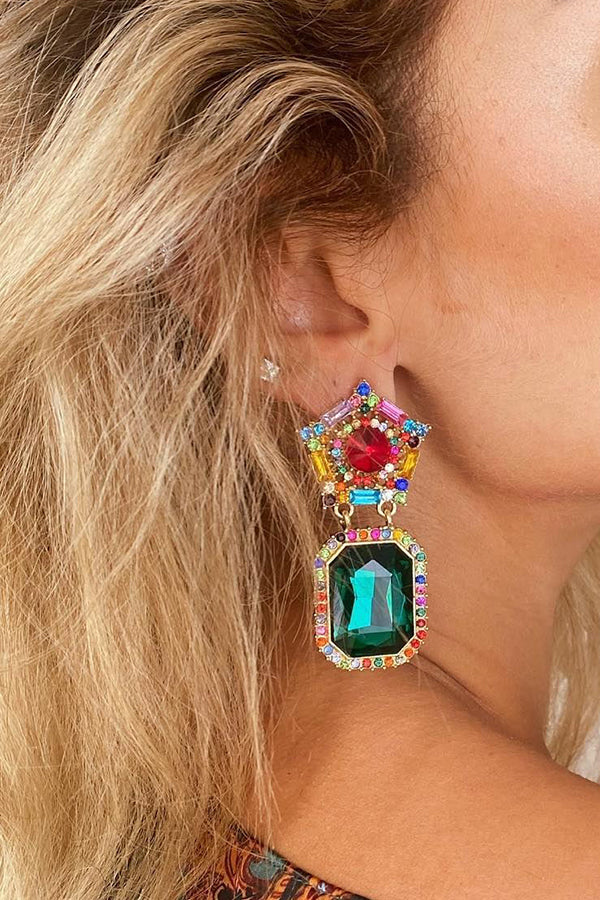 Square Rhinestone Drop Earrings