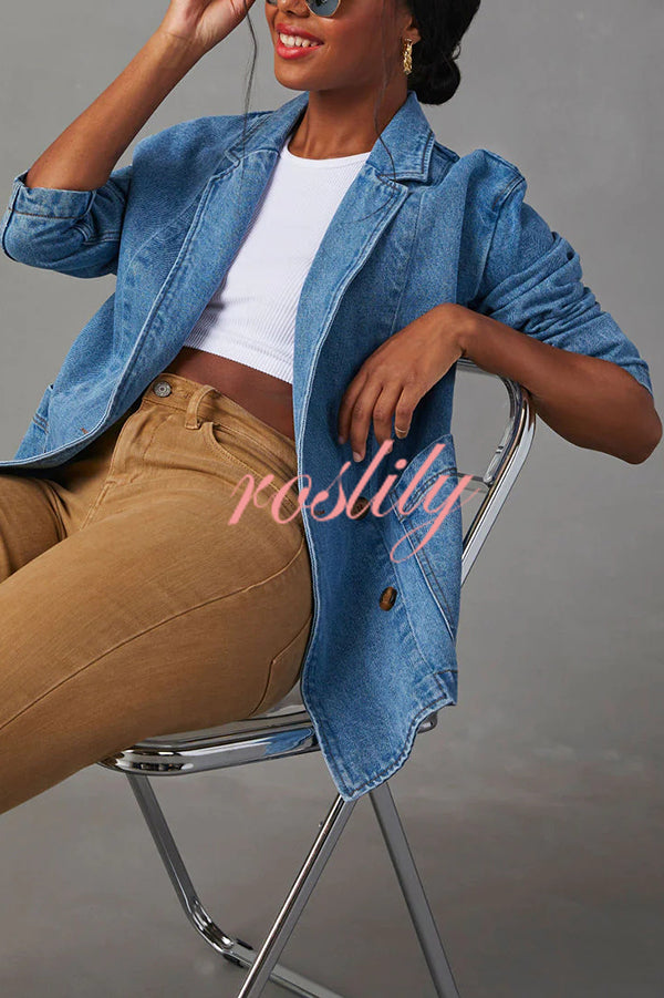 Breaking The Rules Denim Button Up Lapel Loose Blazer Jacket