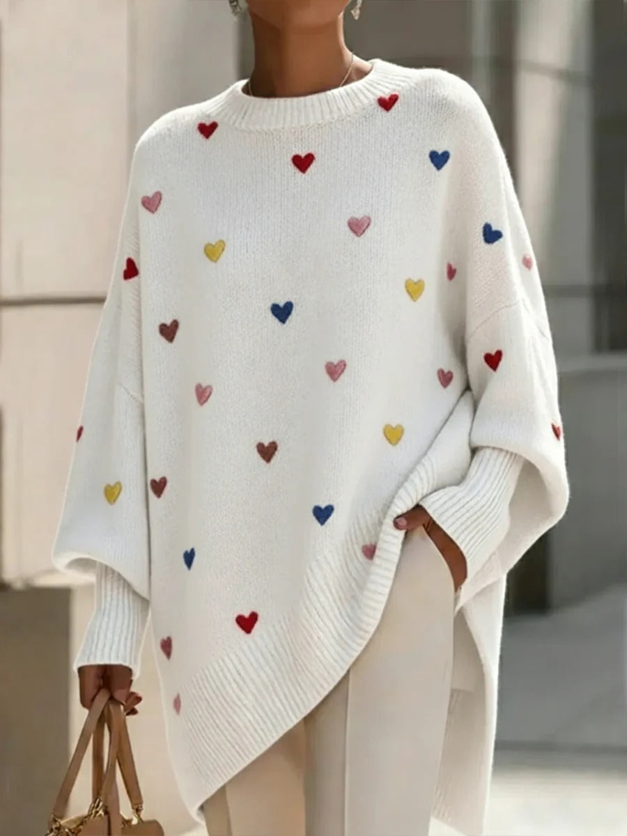 Cozy Sweater With Heart Pattern