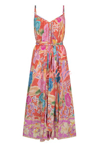 Painter's Garden Boho Floral Print Strappy A-line Maxi Dress