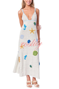 Beach Shell Printed Sling Vacation Style Loose Maxi Dress