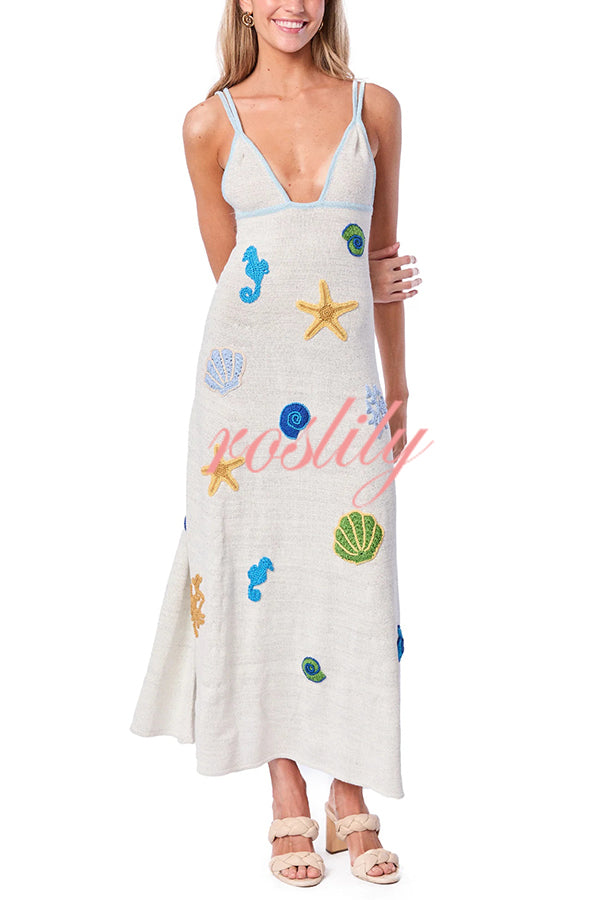 Beach Shell Printed Sling Vacation Style Loose Maxi Dress