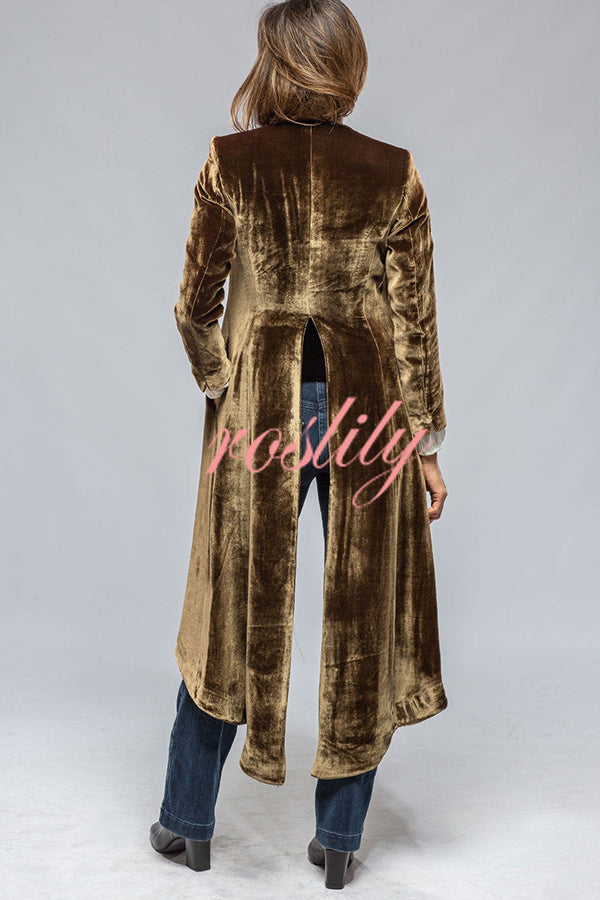 Vintage Velvet Long Loose Pocket Slit Coat