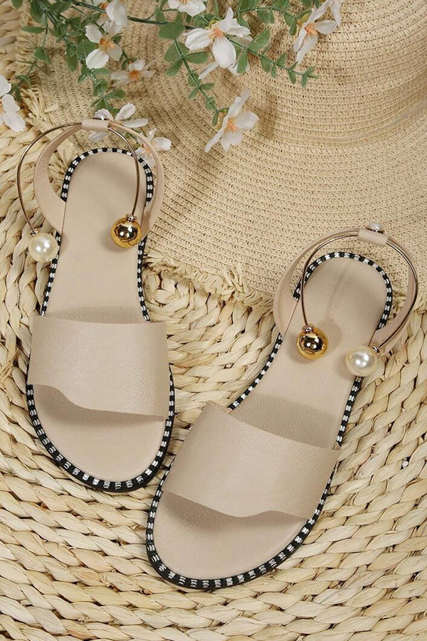 Summer Simple Flat Bottom Pearl Buckle Roman Sandals