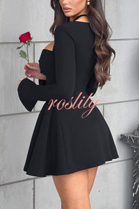 Paris Dream Sweetheart Knotted Neck Long Sleeve Stretch Mini Dress