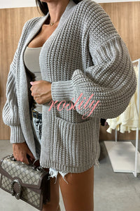 Solid Color V-neck Long-sleeved Casual Knitted Cardigan