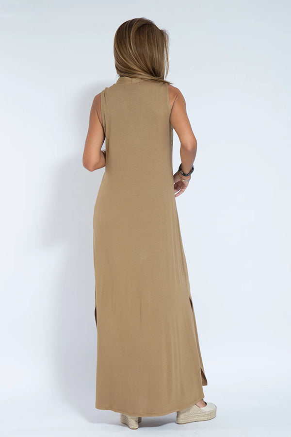 Elegant Is Eternal Knit Solid Color Sleeveless Slit Maxi Dress