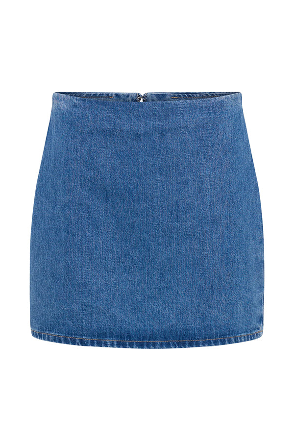 Modern Flavor Denim High Rise Back Zipper A-line Stretch Mini Skirt