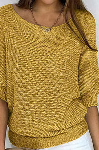 Crew Neck Knitted Half Sleeve Sweater