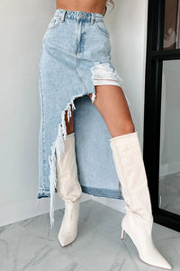 Darla Cutting Ties Heavily Distressed Denim Maxi Skirt