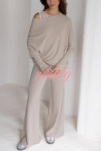 Solid Color Round Neck Long Sleeve Loose Knitted Sweater