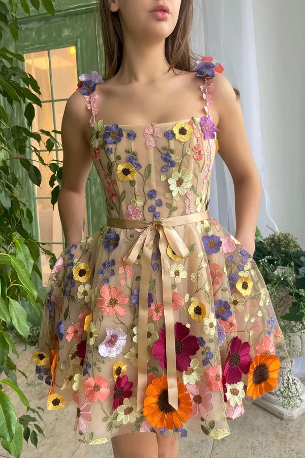 Like A Fairy Embroidery Floral Applique Prom Mini Dress