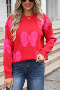 Fashionable Loose Round Neck Knitted Bow Sweater