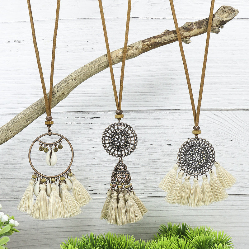 Bohemian Style Tassel Flower Pendant Ethnic Style Retro Necklace