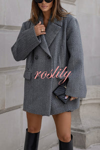 Fashion Stripe Print Lapel Pocket Coat