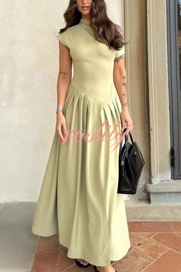 Fashionable Slope Neck Slim Fit Large Hem Maxi Dress