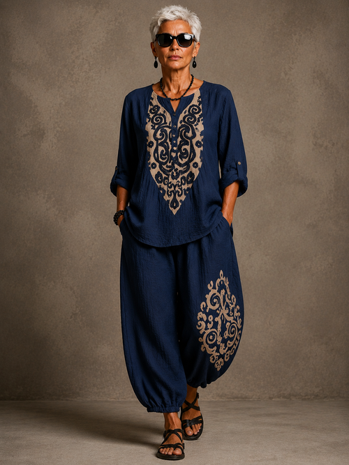 Bohemian Flow Linen Relaxed Two-Piece Set