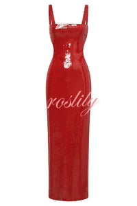 Eye Catching Sequin Cutout Waist Wide Strap Bacakless Maxi Dress