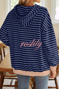 Striped Print Long Sleeve Pocket Loose Hoodie