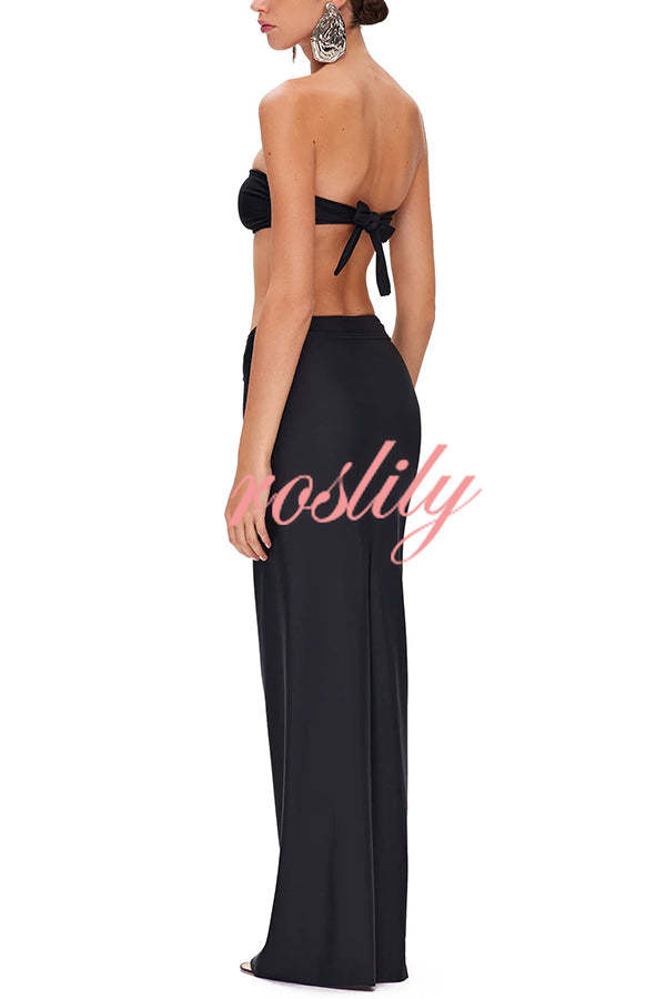 Matching The Beach Oyster Metal Decor High Slit Stretch Maxi Skirt